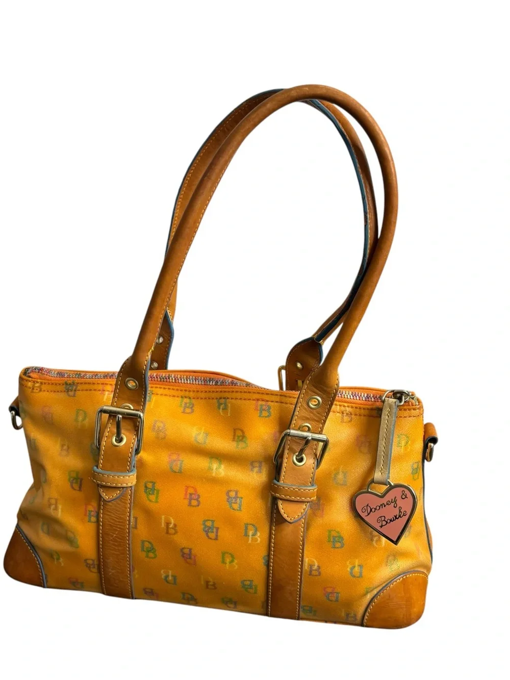 Vintage Dooney & Bourke Orange brown Logo-Print canvas satchel Shoulder bag Y2K.